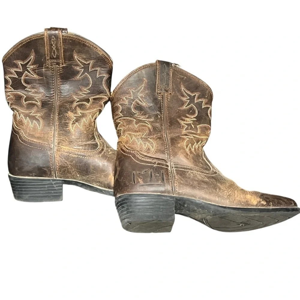 Ariat Heritage Cowboy Boots Kids Size 4 Brown Leather Western Pull On